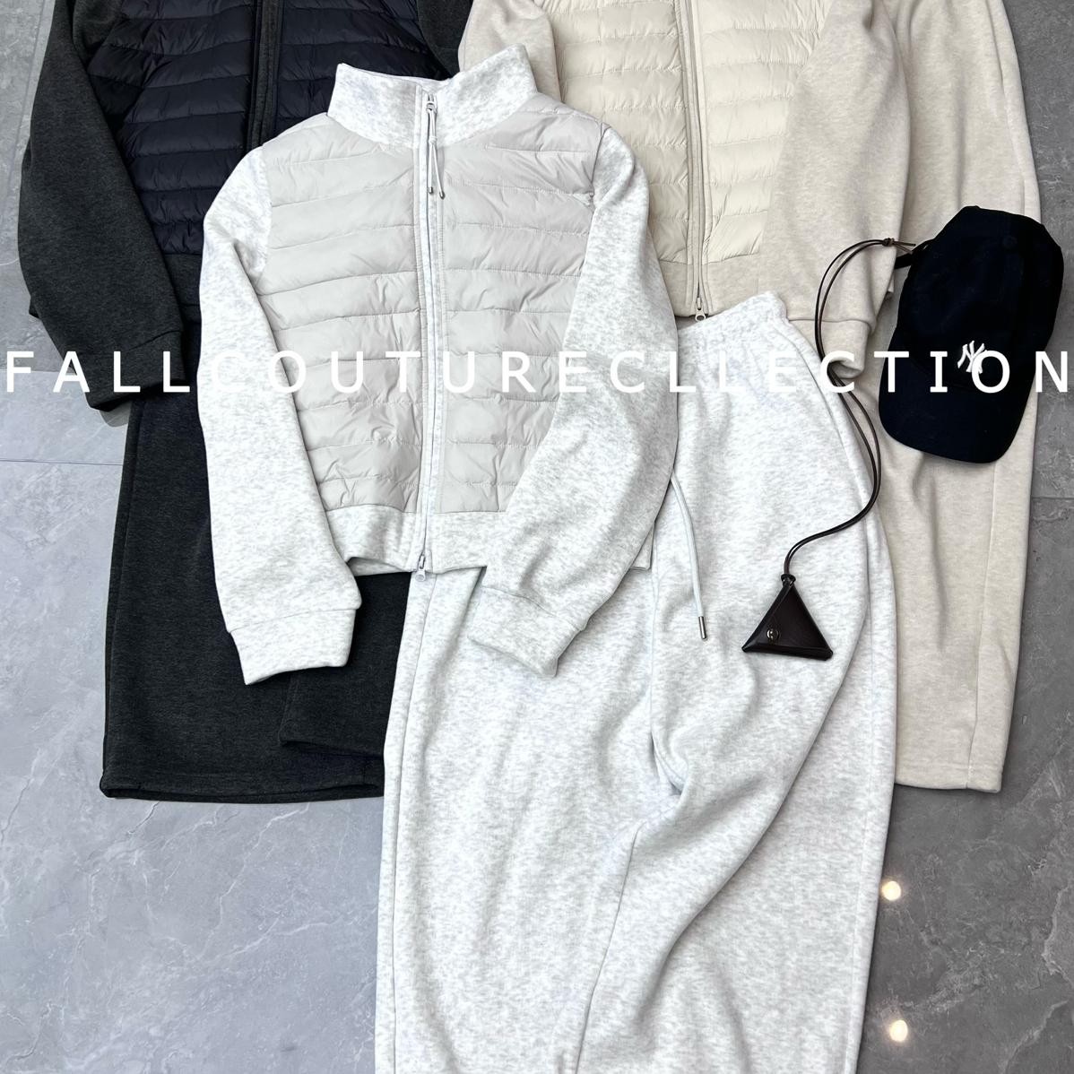 阅悦髦随性拼接排骨保暖羽绒服+松紧腰加绒阔腿裤套装187665396