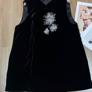 G421 订珍珠立体刺绣百搭连衣裙马甲YS50 阅悦式 真丝丝绒中长款