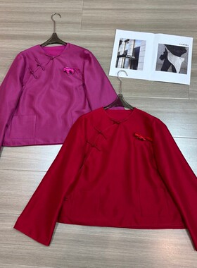 阅悦-针斜襟口袋简约百搭桑蚕丝双宫丝小衫(配胸针)YS286-G322