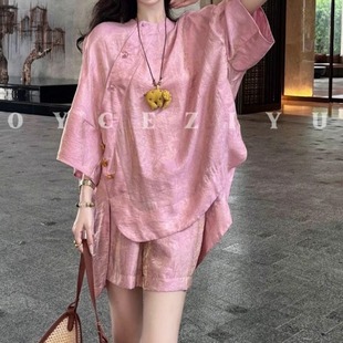 阅悦主义秋上新高级感宽松显瘦浮光棉上衣 xx3958 短裤 两件套套装