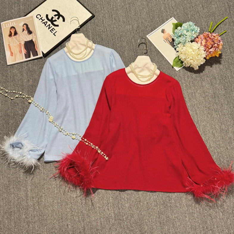 阅悦极简百搭显瘦气质小衫(配可拆人造毛袖)（含100羊毛）XMS725