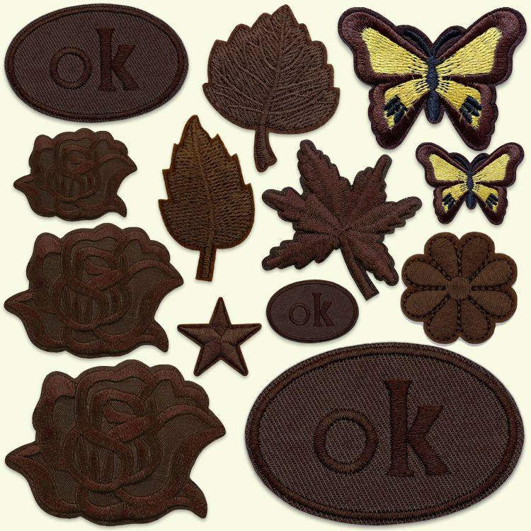 自粘深咖色刺绣贴纯色花朵补丁贴布贴衣服羽绒服裤子补破洞图案贴