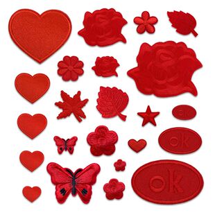 自粘红色刺绣布贴羽绒服衣服棉服补丁贴男女修补破洞装饰贴纯色被