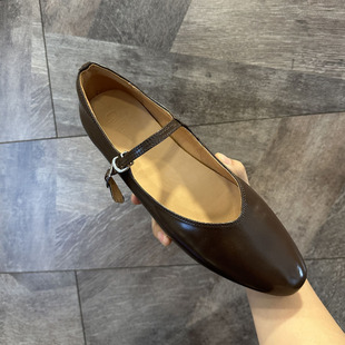 2025春夏新款 内增高4cm平底法式复古浅口真皮玛丽珍单鞋小银鞋女
