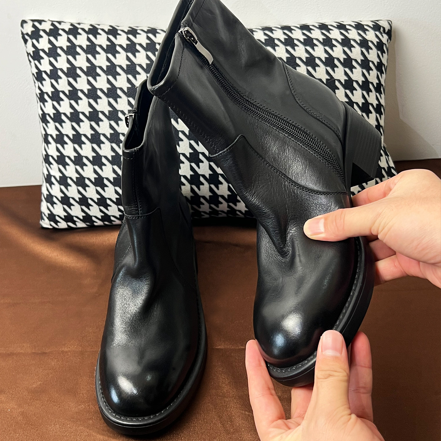 2026新款【高奢】水洗皮切尔西短靴圆头复古法式粗跟侧拉链瘦瘦靴,女鞋,时装靴,淘宝优惠券,粉丝福利购,淘宝优惠卷