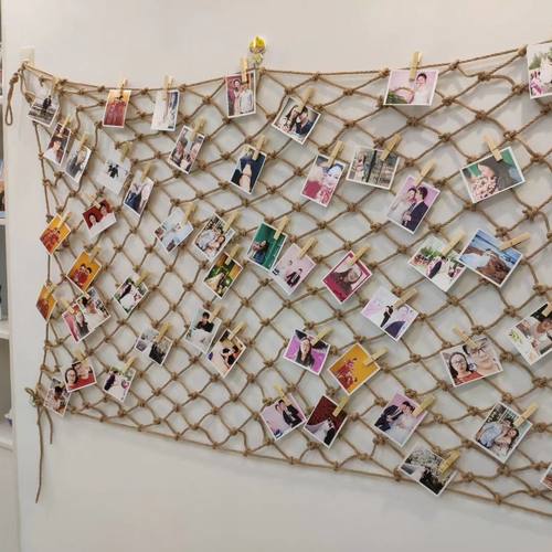 幼儿园环创网创意麻绳网格照片墙装饰网主题留言墙面麻绳挂画渔网