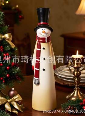 亚马逊新品红围巾雪人树脂庭院客厅玄关园艺摆件树脂庭院装饰