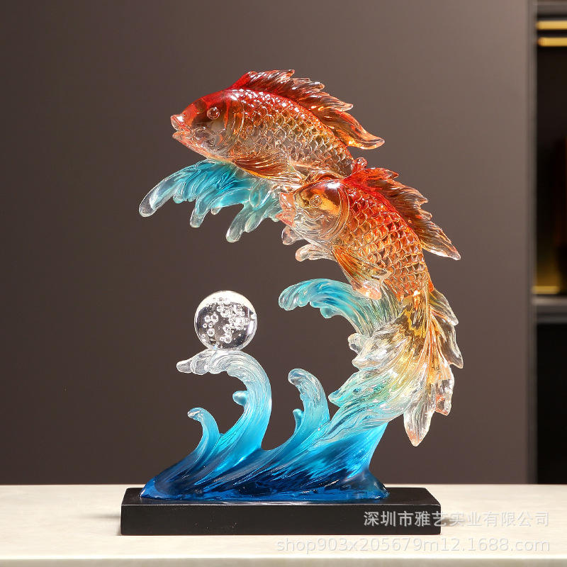高档透明年年有余金鱼摆件创意玄关酒柜装饰品树脂品乔迁