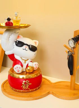 现代创意摆件猫收纳锣鼓入户玄关客厅收纳锣鼓钥匙卧室家居装饰品