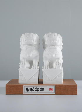 新玄关树脂白色狮子浮雕中式样板房间摆件茶柜室内软装饰品