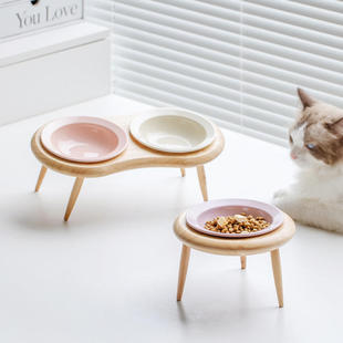 陶瓷猫碗草帽飞碟宠物猫咪碗斜口狗碗水碗高脚节食可调碗盆护颈椎