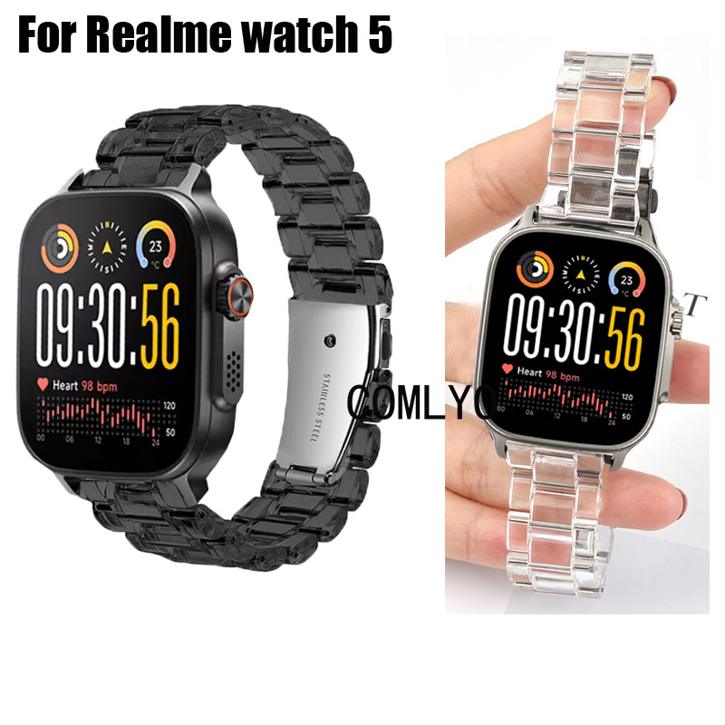 适用真我Realme watch 5表带冰川透明女款腕带保护膜