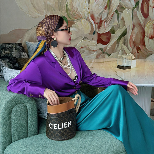 真丝三醋酸套装宽松显瘦撞色套装