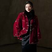 酒红外套开衫 TWANG花开富贵过年新中式 丝绒国风精致刺绣宽松长袖