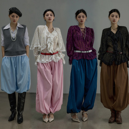 时髦百搭多色弹力腰宽松阿拉丁裤