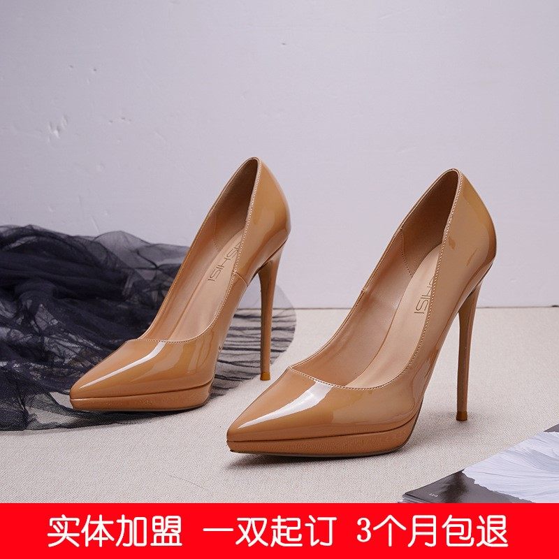 40/41/42/43大码 2022新款漆皮防水台12厘米尖头细跟高跟鞋性感时