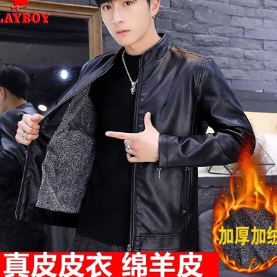 海宁加绒真皮皮衣外套加绒立领