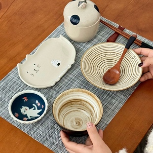 漫生活老板娘 萌猫闲食 可爱卡通猫咪餐具套装一人食餐垫系列儿童