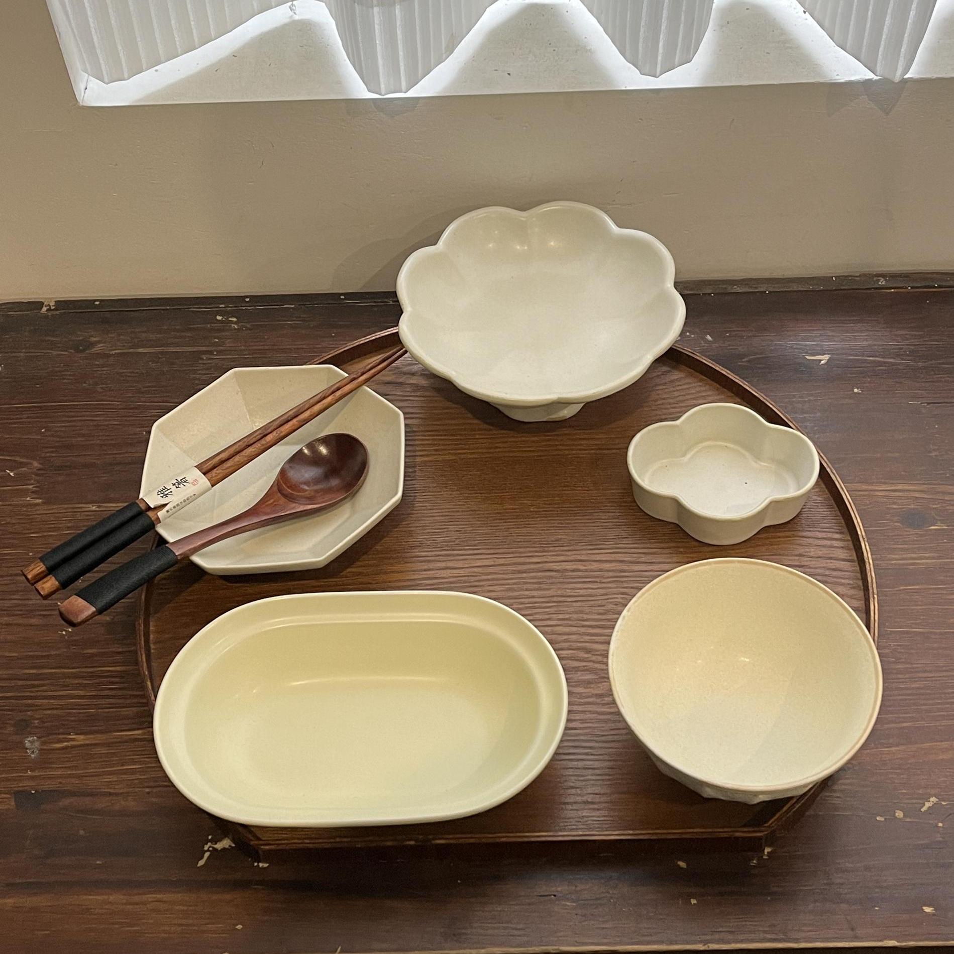 漫生活老板娘 简约通透 一人食套装碗盘餐具分餐简餐精致托盘组合