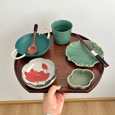 漫生活老板娘 夏日荷风 精致夏日风一人食碗盘碗碟套装绿色系家用