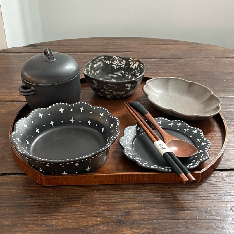 漫生活老板娘 黑瓷逸韵 一人食餐具搭配碗碟套装精致早餐男士会所