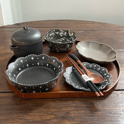 漫生活老板娘 黑瓷逸韵 一人食餐具搭配碗碟套装精致早餐男士会所