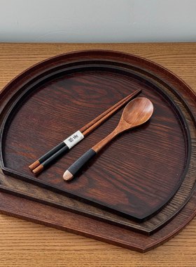 漫生活老板娘家用圆形托盘木托盘ins风打卡拍照野餐盘月子上菜盘