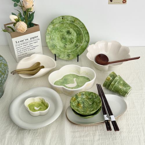 漫生活老板娘 清池鹅影 绿色清新二人食套装家用酒店餐厅招待客人