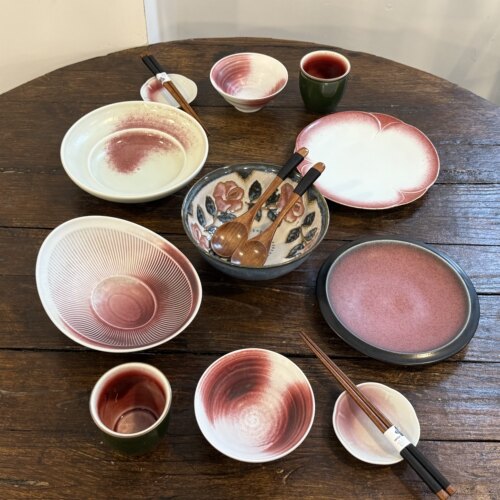 漫生活老板娘玫红色系玫瑰花精致漂亮二人食套装碗盘碗碟家用实用