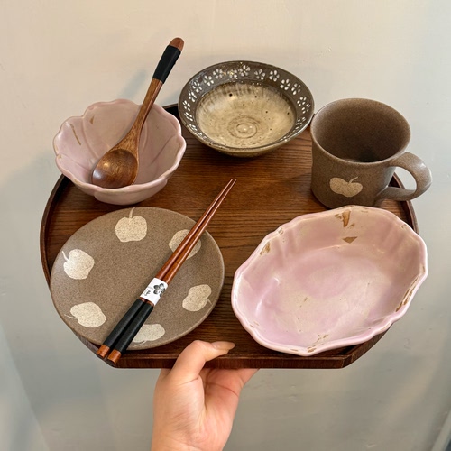 漫生活老板娘 柔粉暖棕 粉棕复古精致一人食碗盘杯碟家用民宿餐具