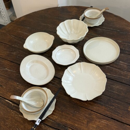 漫生活老板娘 米白絮语 餐具套装二人食碗盘碗碟米白色系简单干净