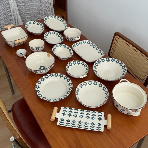 漫生活老板娘蓝朵系列小清新花朵精致家用陶瓷餐具套装餐厅民宿
