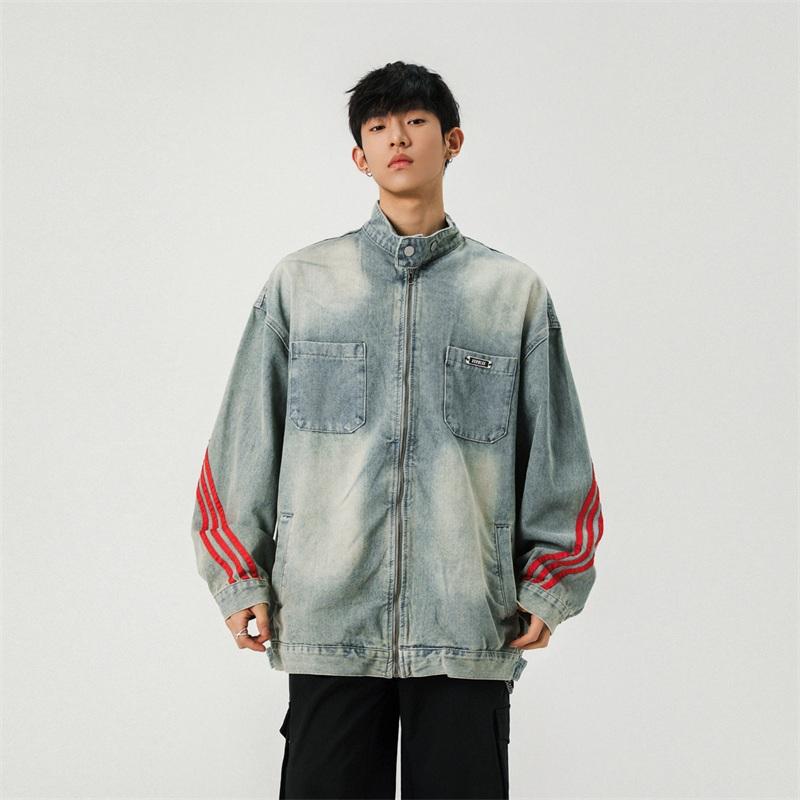 复古水洗牛仔外套做旧设计感织带夹克男XZ1015-1-JK33633P78控118,男装夹克,星座1015-1