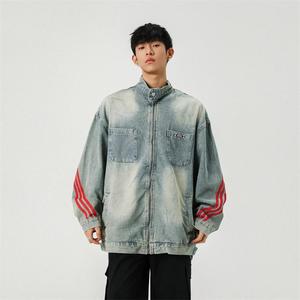 复古水洗牛仔外套做旧设计感织带夹克男XZ1015-1-JK33633P78控118图片