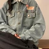 2025秋冬新款美式开衫翻领牛仔夹克女复古宽松长袖设计感外套，女装短外套，星座1015-1