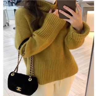 王菲同款高领加厚纯羊毛针织衫女秋冬款慵懒风短款毛衣大码打底衫