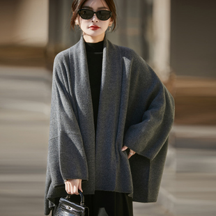 2025秋冬大披肩100%羊毛针织披肩中款气质外套女披肩开衫蝙蝠斗篷