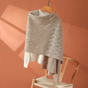 100%羊毛大围巾冬季女保暖高级感树叶披肩羊绒薄款两用针织围脖