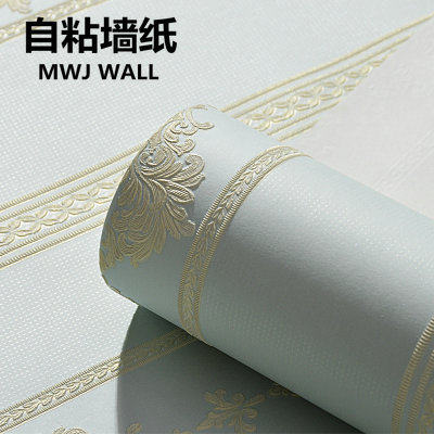 自粘无纺布墙纸 现代简约精压竖条纹 客厅卧室房间电视背景壁纸