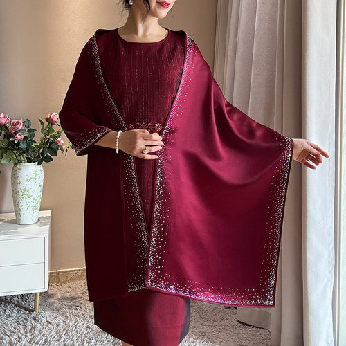 故宫暗红色高端醋酸缎面披肩外搭年轻喜婆婆妈妈婚宴旗袍礼服薄款