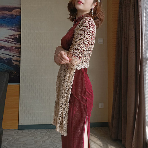 春夏新款高档时尚蕾丝亮片披肩搭配旗袍礼服外披长方形婚宴妈妈款 - 封面
