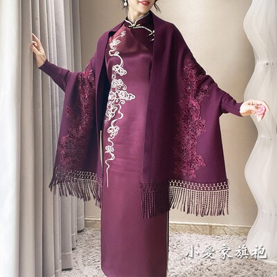 冬季刺绣流苏中国风女披肩