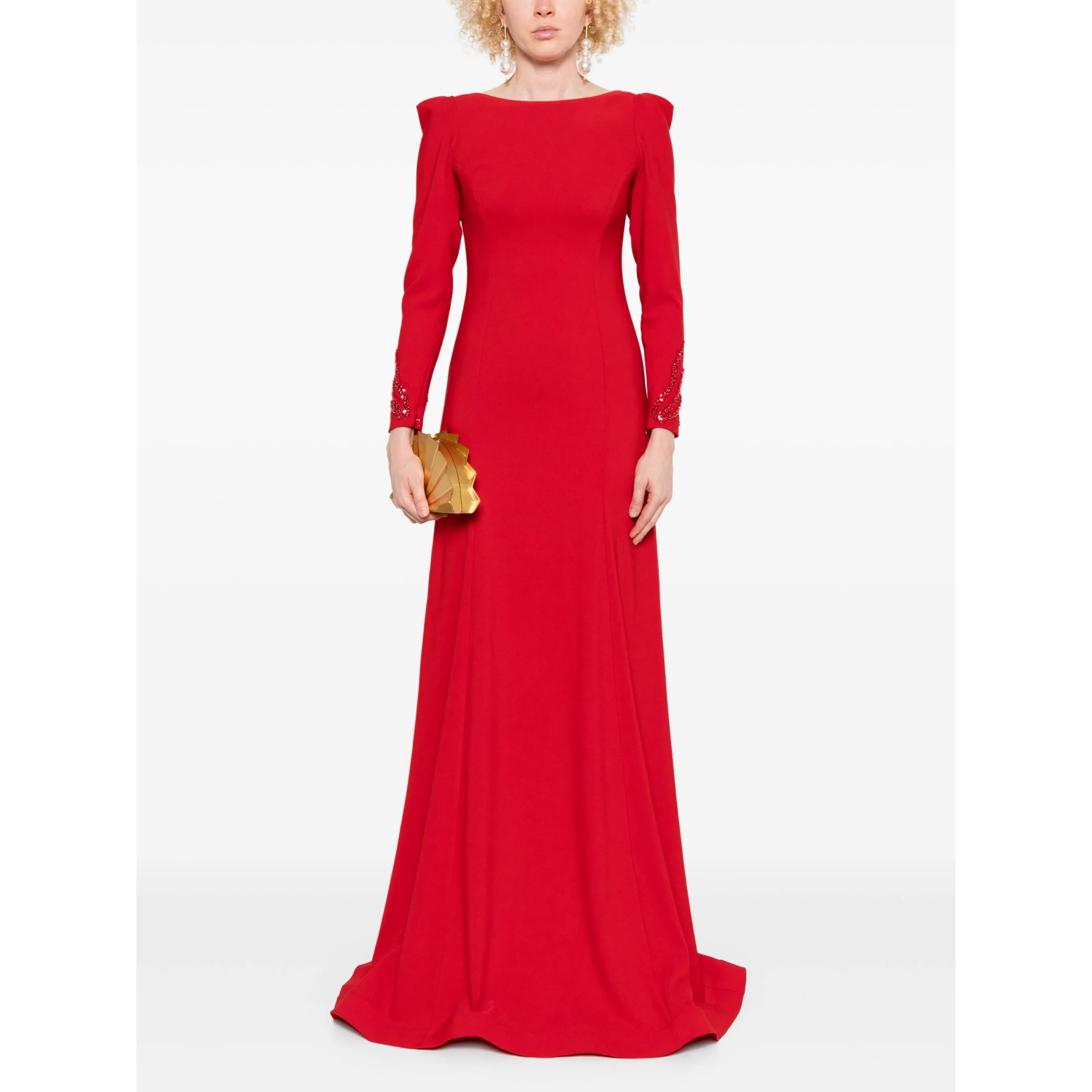 长袖红色敬酒服新娘婚礼晚宴礼服