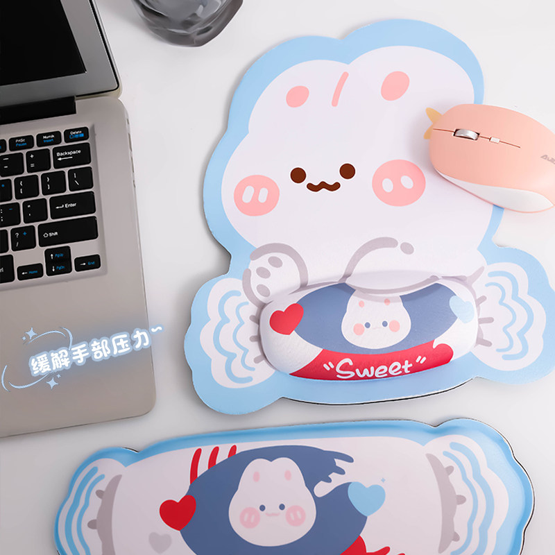 可爱奶糖兔子鼠标垫键盘托硅胶办公护腕垫加厚舒适腕托护手防滑垫