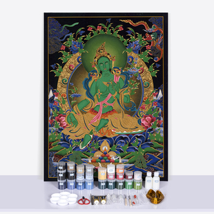 非遗手工掐丝珐琅绿度母挂画玄关装饰画唐卡茶室书房字画墙画