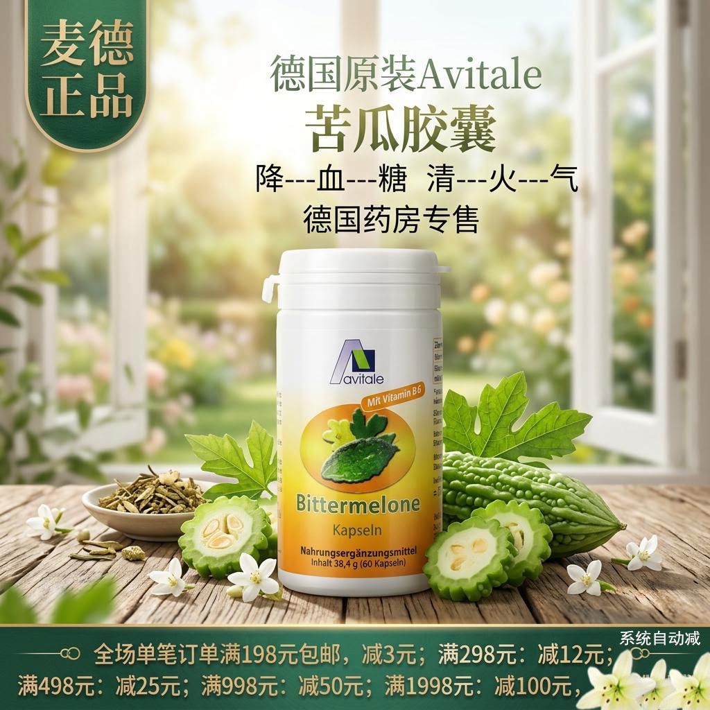 包邮 德国Avitale 苦瓜胶囊清火气降血--糖