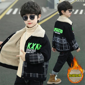 男童加绒牛仔外套洋气棉衣秋冬季 男孩加厚中大童派克服 保暖儿童装