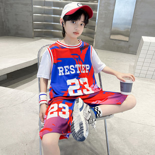 中大童速干球衣潮帅气运动训练服 套装 儿童篮球服男童夏装 23号短袖