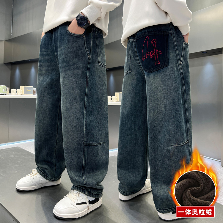 男童加绒裤子儿童冬季牛仔裤