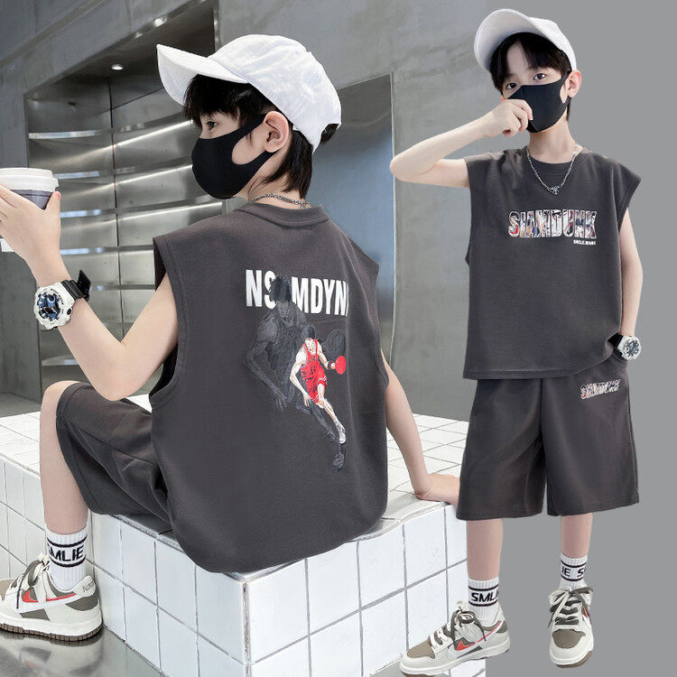 男童篮球服灌篮高手棉质套装儿童中大童无袖舒适球衣夏季运动队服